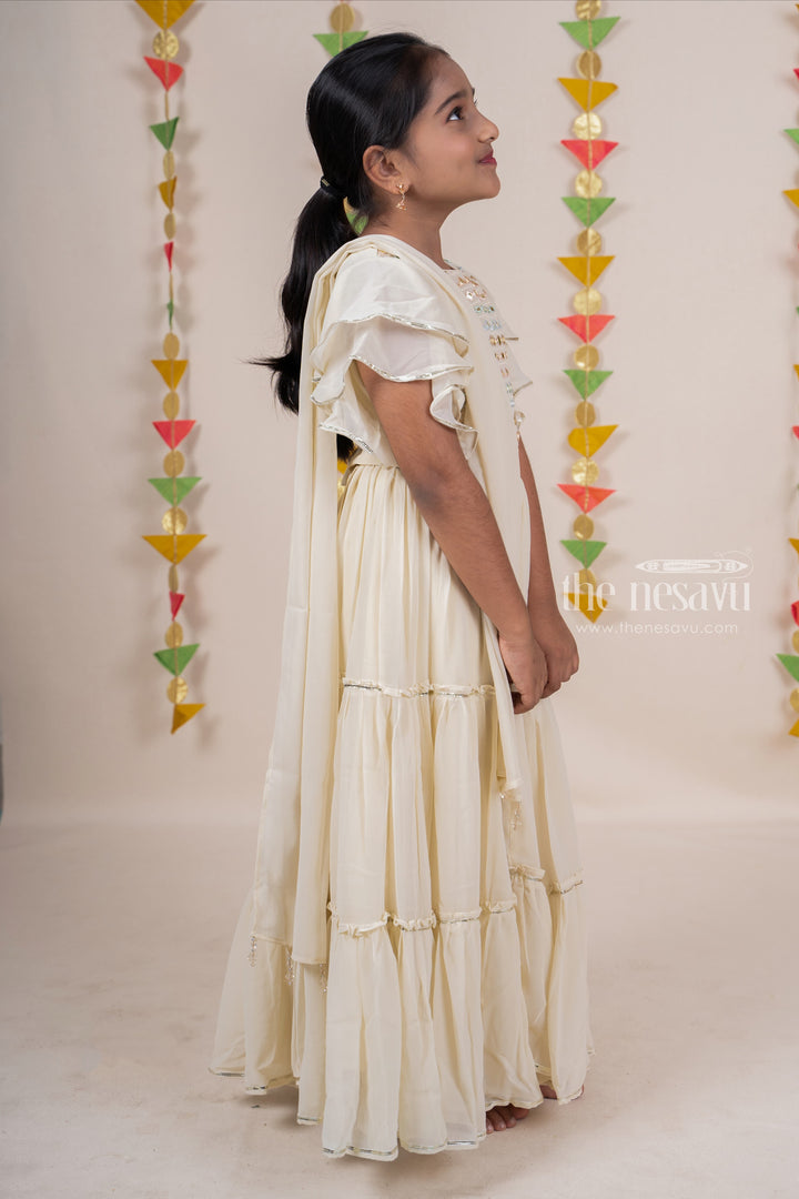The Nesavu Lehenga & Ghagra Hand Embroidery Mirror Work Designer Festive Wear With Ruffled Sleeve For Girls psr silks Nesavu