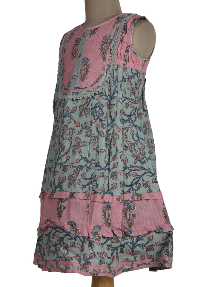 The Nesavu Frocks & Dresses Handblock Printed Multicolour Soft Cotton Printed Frock psr silks Nesavu