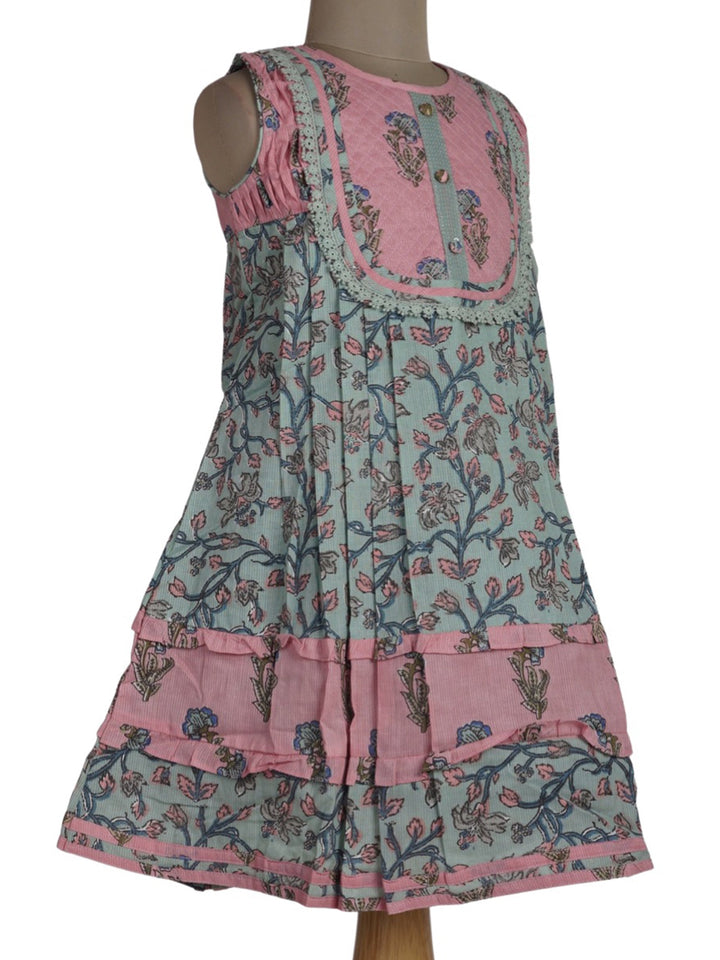 The Nesavu Frocks & Dresses Handblock Printed Multicolour Soft Cotton Printed Frock psr silks Nesavu