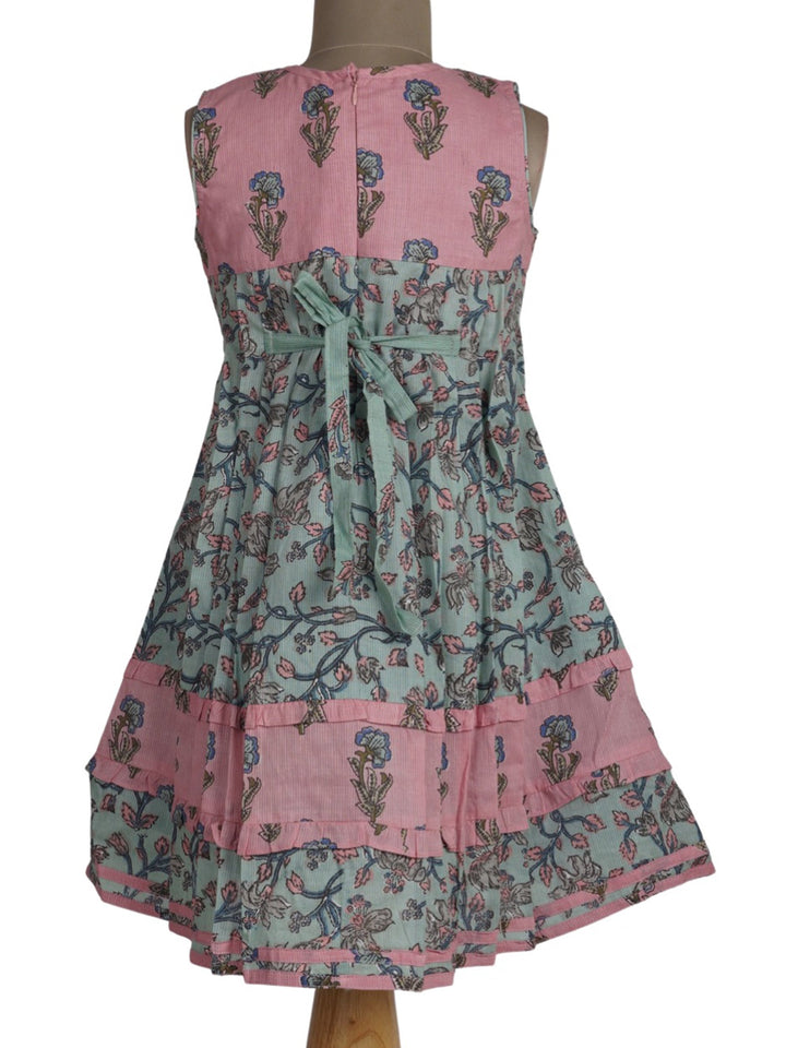 The Nesavu Frocks & Dresses Handblock Printed Multicolour Soft Cotton Printed Frock psr silks Nesavu