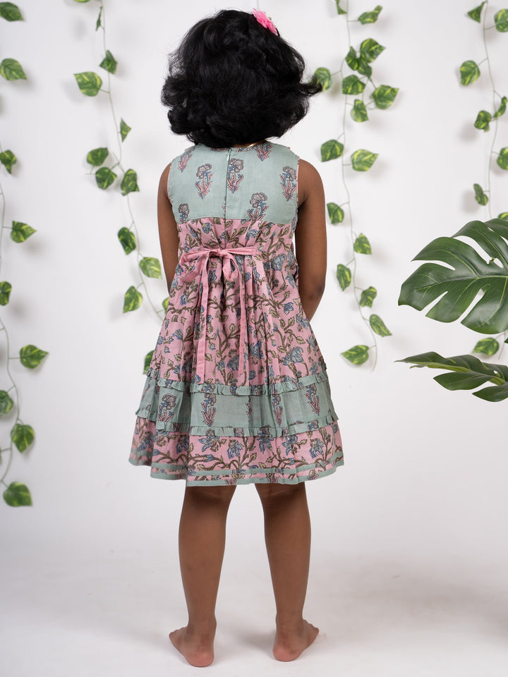 The Nesavu Frocks & Dresses Handblock Printed Multicolour Soft Cotton Printed Frock psr silks Nesavu