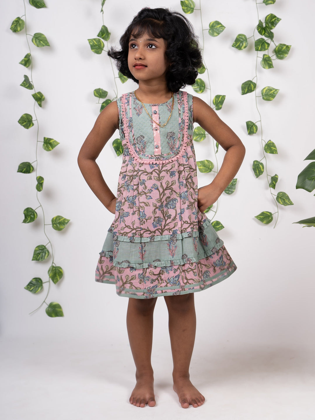 The Nesavu Frocks & Dresses Handblock Printed Multicolour Soft Cotton Printed Frock psr silks Nesavu