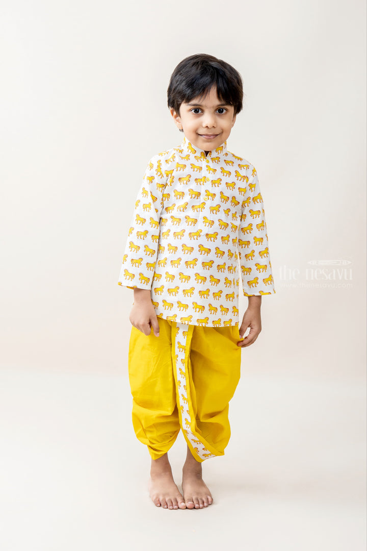 The Nesavu Ethnic Sets Horse Printed Light Green Cotton Kurta Suit For Baby Boys psr silks Nesavu 12 (3M) / yellow BES218B