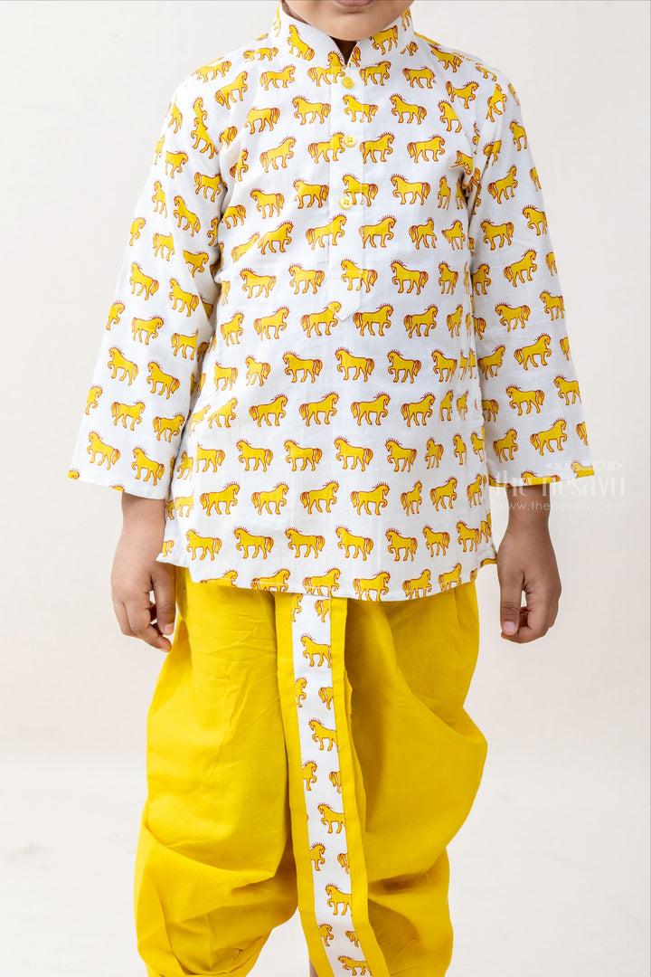 The Nesavu Ethnic Sets Horse Printed Light Green Cotton Kurta Suit For Baby Boys psr silks Nesavu