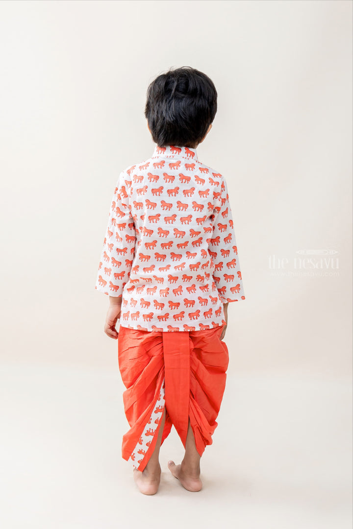 The Nesavu Ethnic Sets Horse Printed Peach Pink Soft Cotton Kurta Suit For Baby Boys psr silks Nesavu