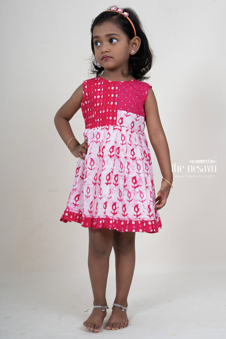 The Nesavu Baby Frock / Jhabla Hot Pink Pin-Tucked Tie-Dyed Sleeveless Cotton Gown For Baby Girls psr silks Nesavu