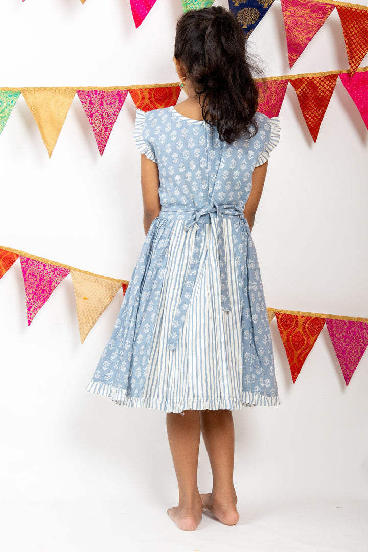 The Nesavu Frocks & Dresses Indigo Blue Pin-Tucked Ruffle Ended Baby Girls Gown psr silks Nesavu