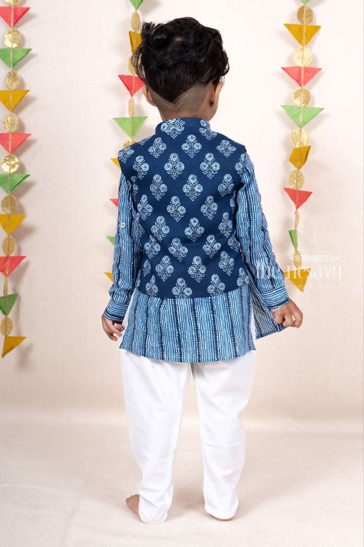 The Nesavu Ethnic Sets Indigo Blue Soft Cotton Printed Kurta Suit For Baby Boys psr silks Nesavu