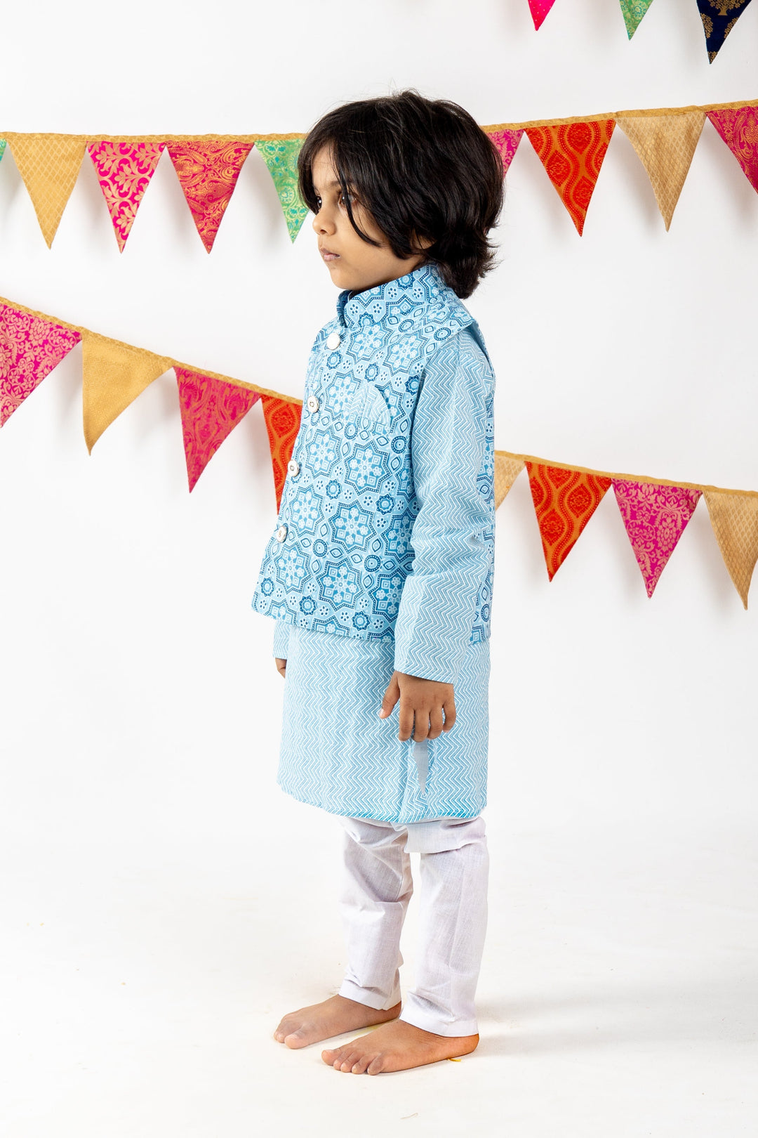 The Nesavu Ethnic Sets Indigo Printed Cotton Readymade Kurta For Baby Boys psr silks Nesavu 16 (1Y) / Blue BES144