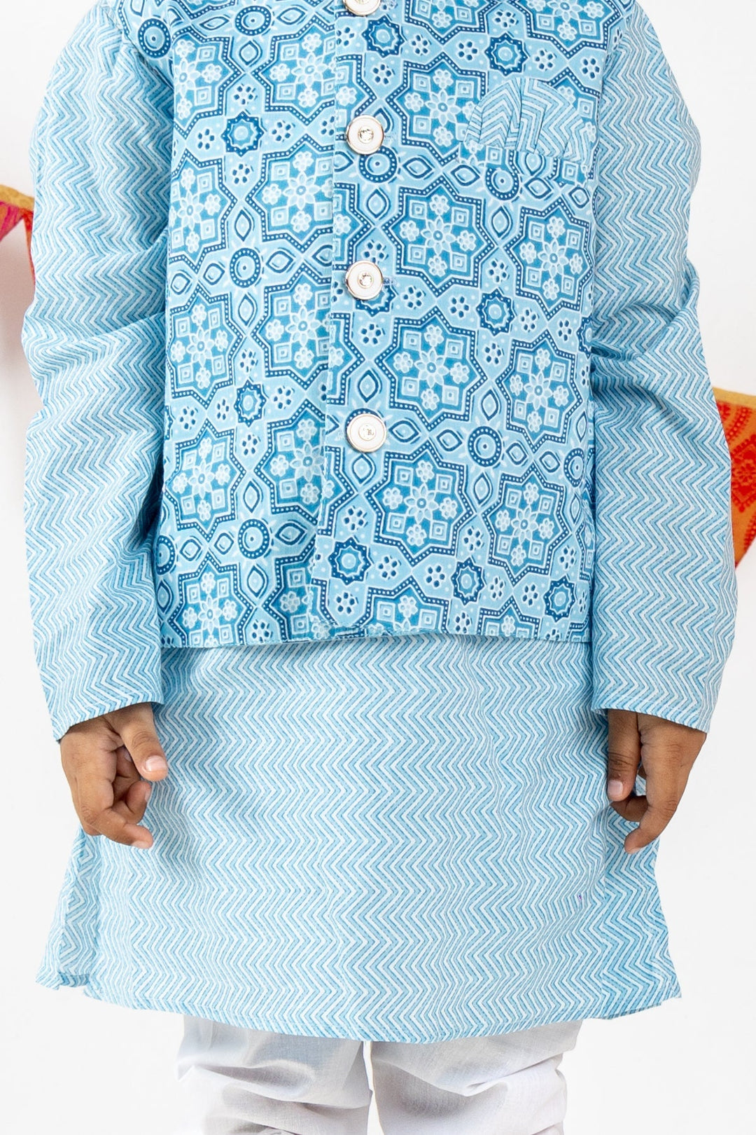 The Nesavu Ethnic Sets Indigo Printed Cotton Readymade Kurta For Baby Boys psr silks Nesavu