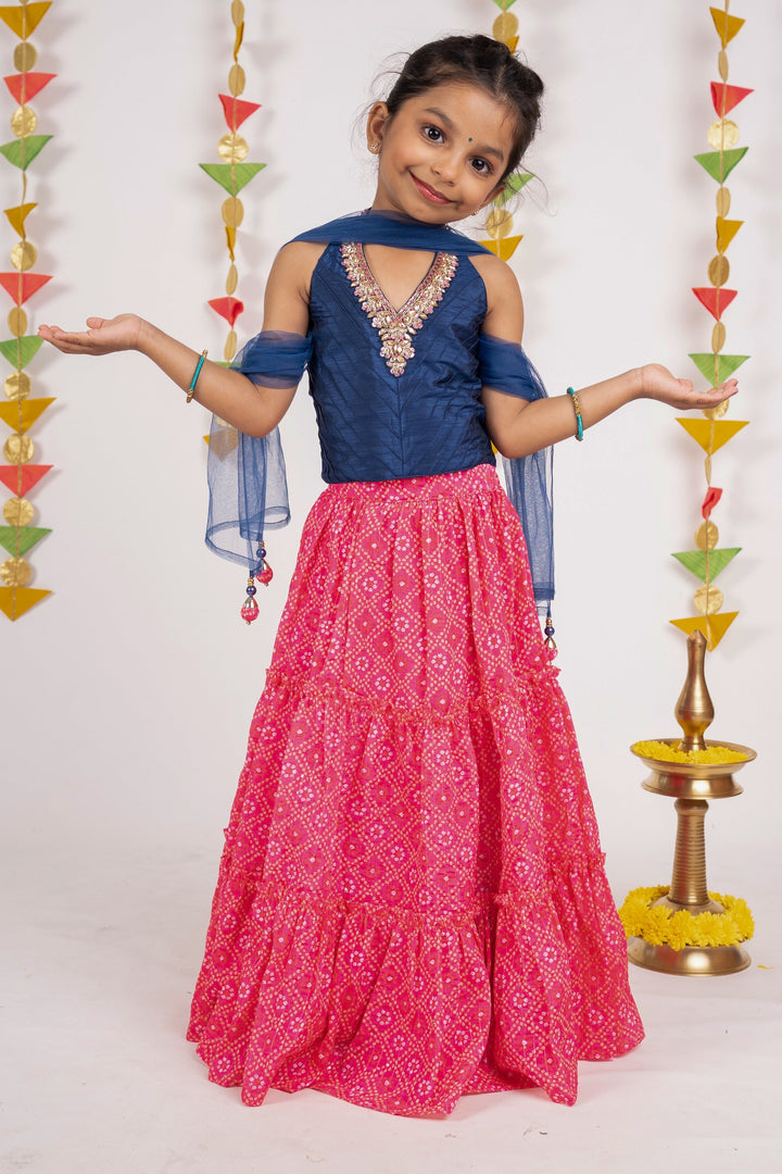 The Nesavu Lehenga & Ghagra Intricate Red With Blue Embroidery Designer Lehenga Wear For Girls psr silks Nesavu 16 (1Y) / Tomato GL243