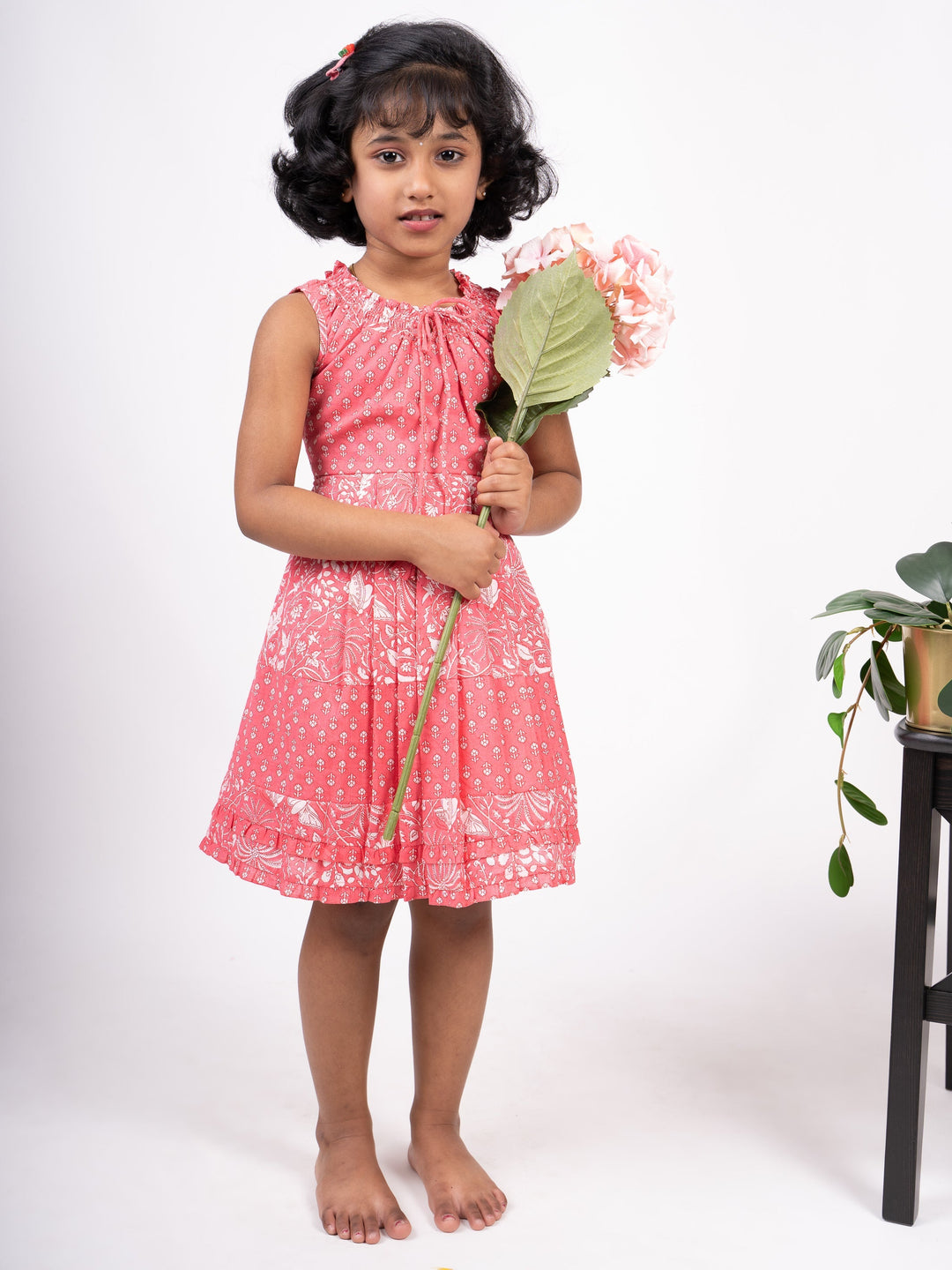 The Nesavu Frocks & Dresses Jaipur Hand Blocked Printed Summer Casual Frocks Fro Kids psr silks Nesavu 16 (1Y) / pink GFC666