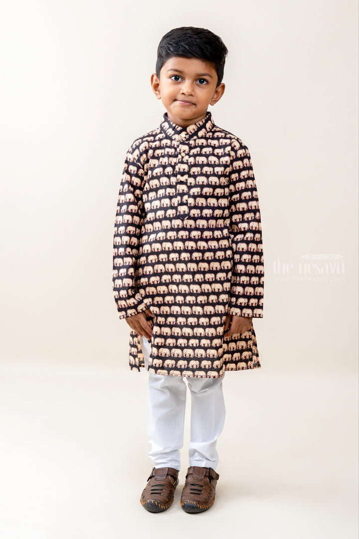 The Nesavu Ethnic Sets Jumbo Friend - Round Neck Black Kurta And Cotton Pants psr silks Nesavu 14 (6M) / black BES229B