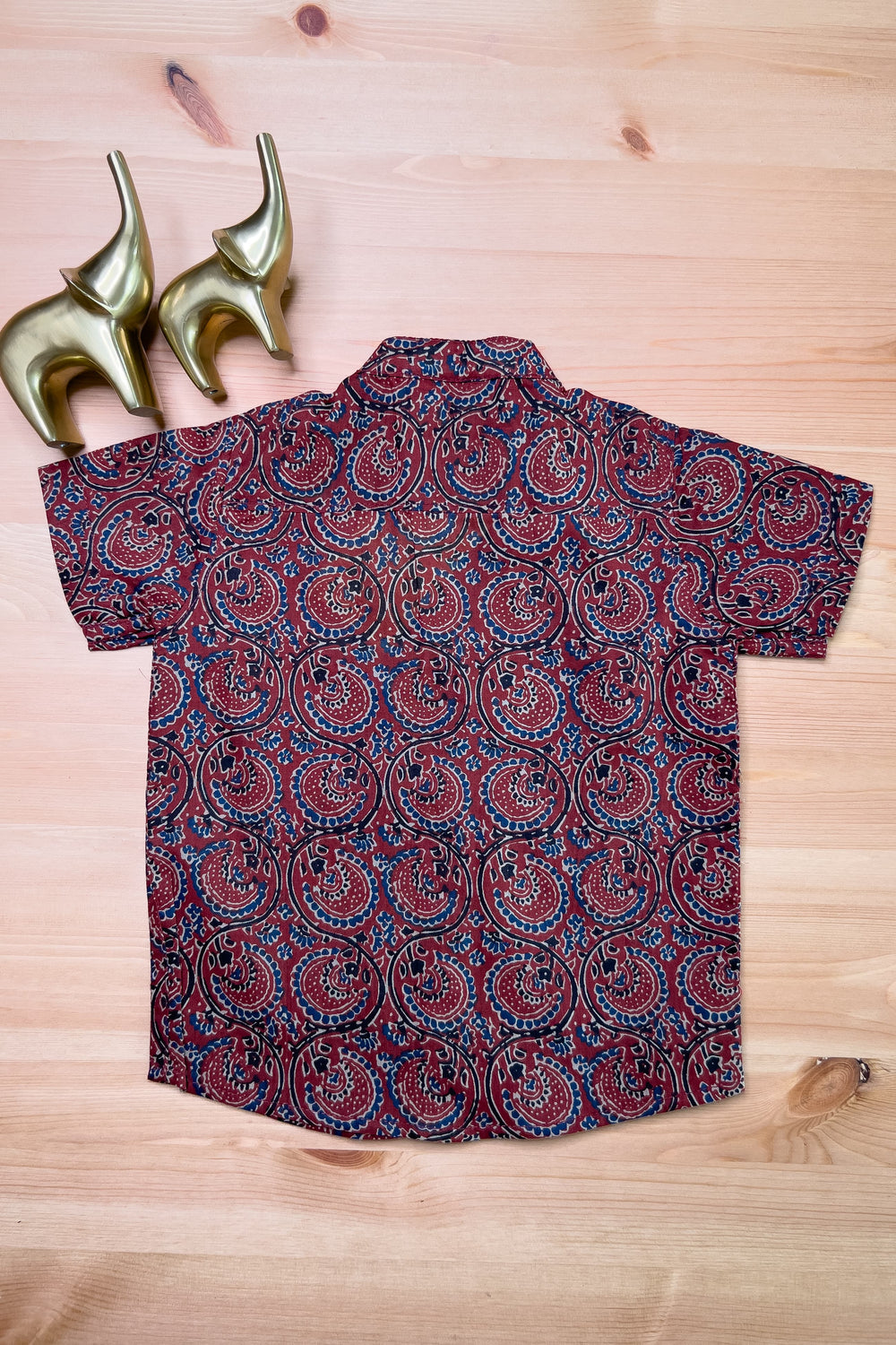 The Nesavu Boys Shirts Kalamkari Prints - Red Printed Soft Cotton Shirt For New Born Baby Boys psr silks Nesavu