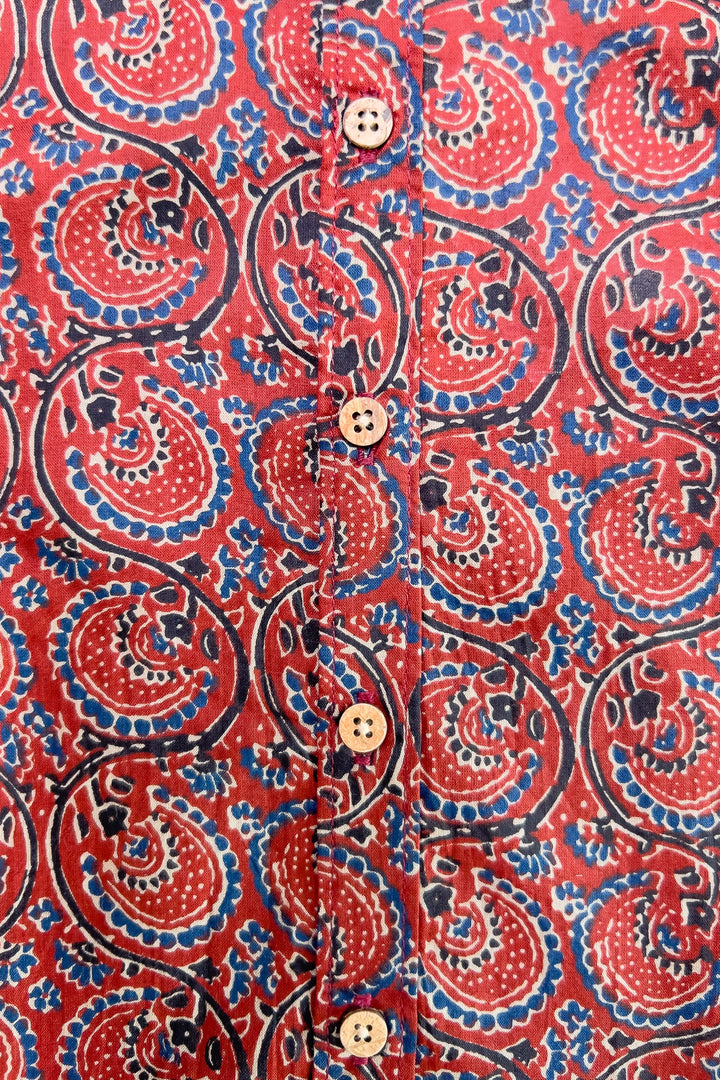 The Nesavu Boys Shirts Kalamkari Prints - Red Printed Soft Cotton Shirt For New Born Baby Boys psr silks Nesavu