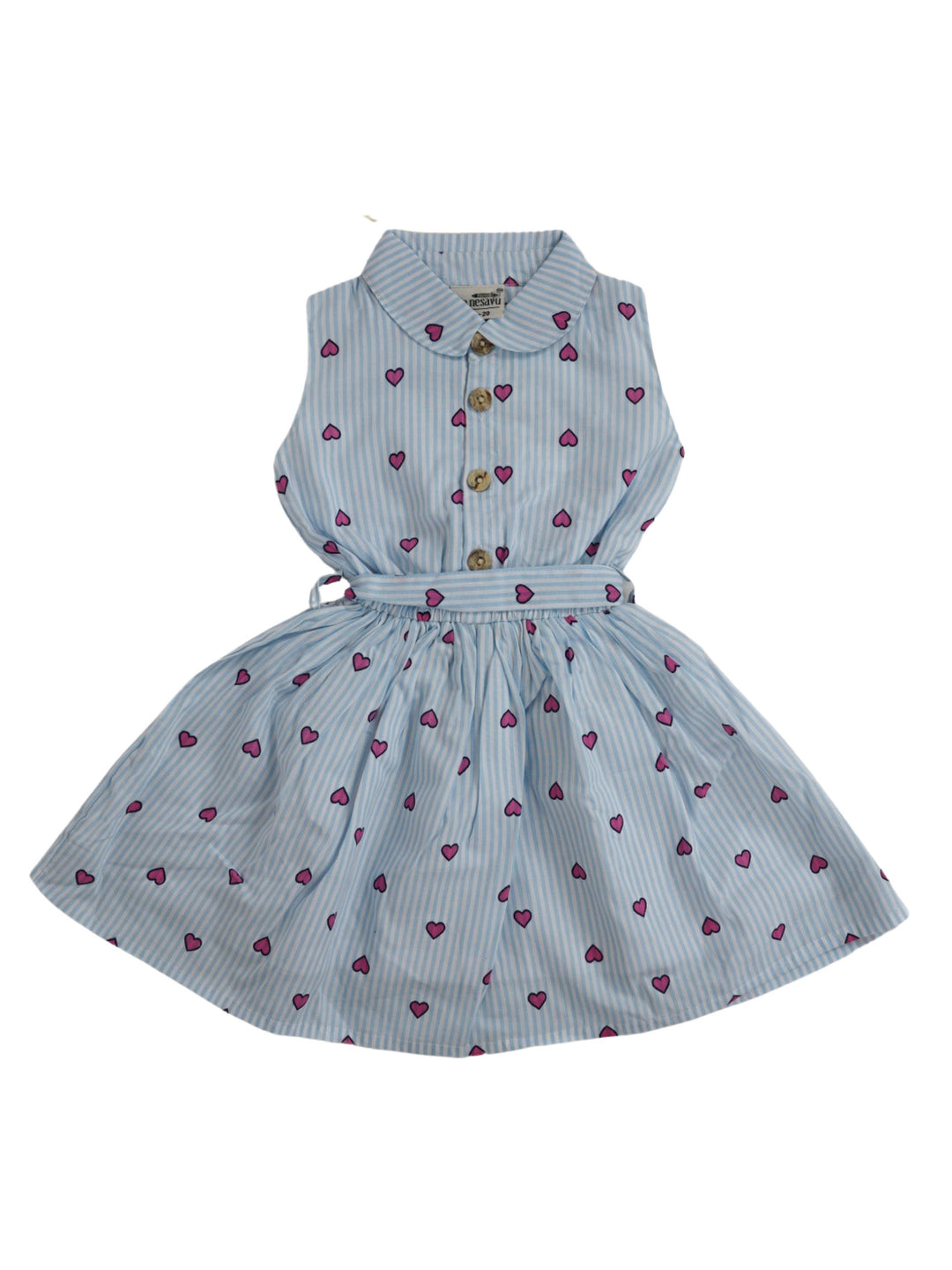 The Nesavu Frocks & Dresses Latest Cotton Shirt Collar Frock With Elastic Waist And Belt Embellishment psr silks Nesavu 20 (3Y-4Y) / Blue GFC505B