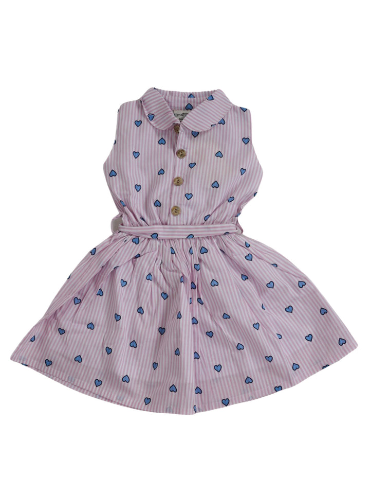 The Nesavu Frocks & Dresses Latest Cotton Shirt Collar Frock With Elastic Waist And Belt Embellishment psr silks Nesavu 20 (3Y-4Y) / Pink GFC505A