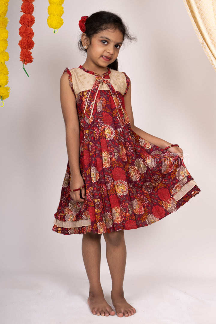 The Nesavu Frocks & Dresses Latest Designer Printed Cotton Tie-Up Frock For Baby Girls psr silks Nesavu 16 (1Y) / red GFC870