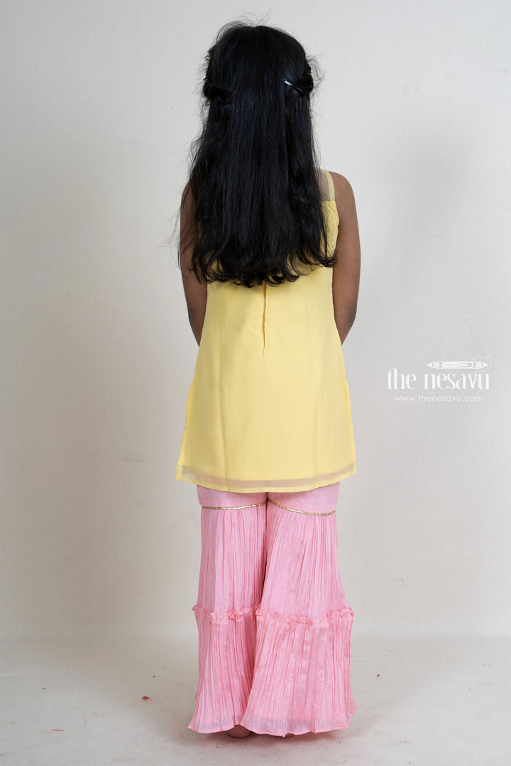 The Nesavu Sets & Suits Latest Embroidery Yellow With Pink Sharara Pant For Baby Girls psr silks Nesavu