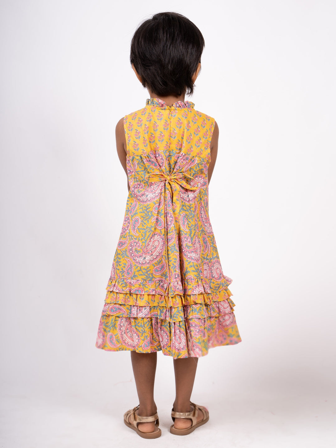 The Nesavu Frocks & Dresses Latest Paisley Printed Ruffled High-Neck Tie Up Cotton Gown psr silks Nesavu