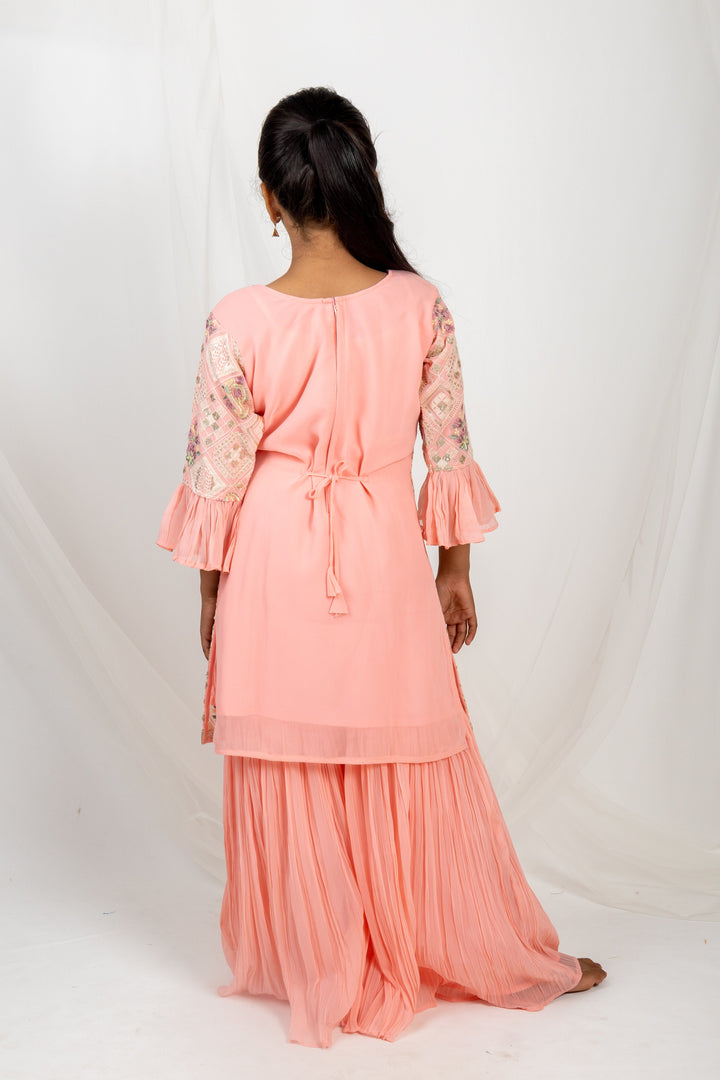 The Nesavu Sets & Suits Latest Peach Designer Kurta Suit With Palazzo Pant psr silks Nesavu