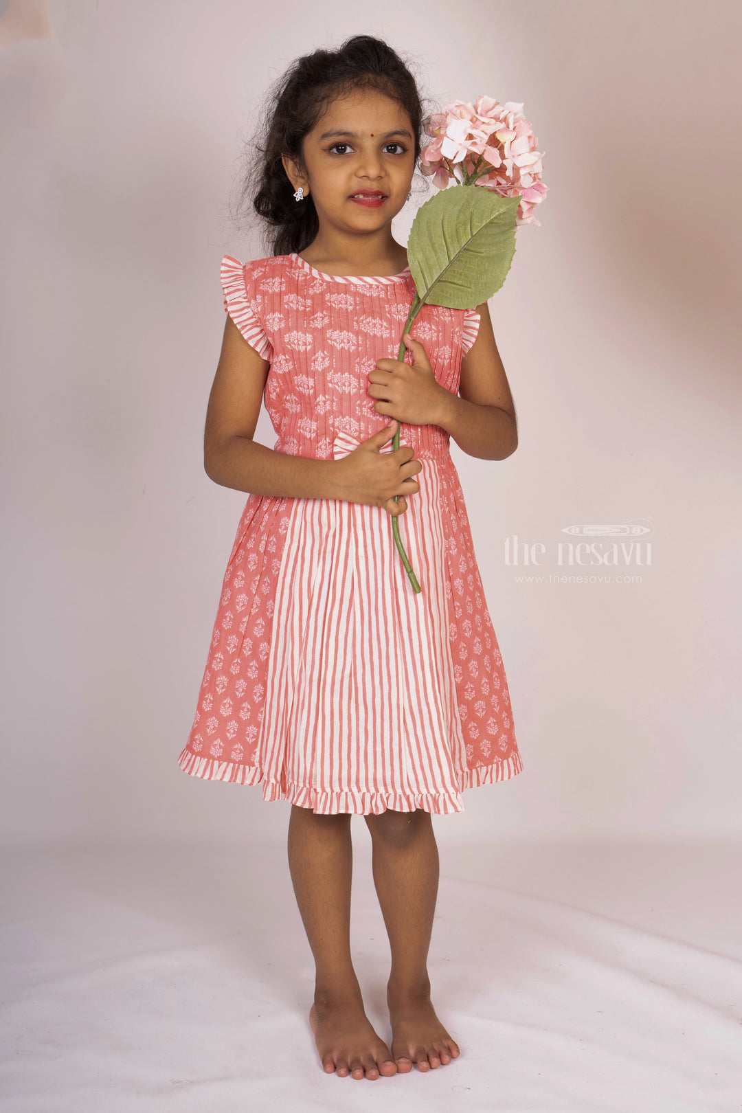 The Nesavu Frocks & Dresses Latest Pin-Tucked Designer Cotton Frock With Bow Trims For Girls psr silks Nesavu 14 (6M) / pink GFC850