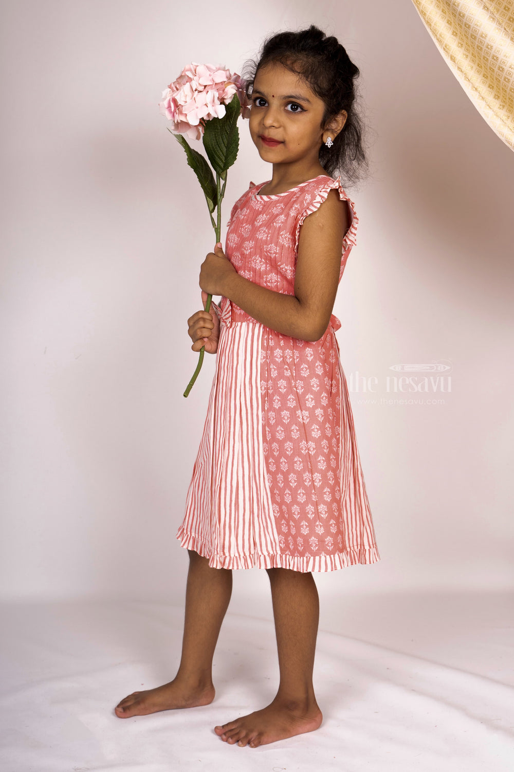 The Nesavu Frocks & Dresses Latest Pin-Tucked Designer Cotton Frock With Bow Trims For Girls psr silks Nesavu