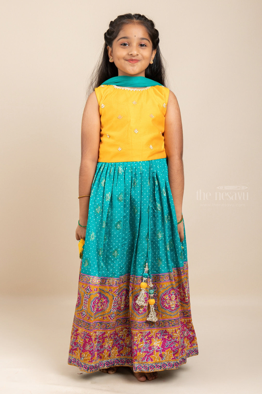 The Nesavu Lehenga & Ghagra Latest Printed Soft Silk Lehenga With Embroidery Crop Top For Baby Girls psr silks Nesavu 24 (5Y) / Green GL275A