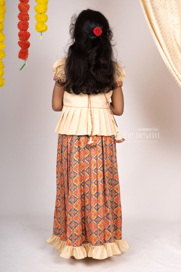 The Nesavu Pattu Pavadai Latest Semi Kanchi Silk Langa Voni For Girls With Designer Peplum Blouse psr silks Nesavu