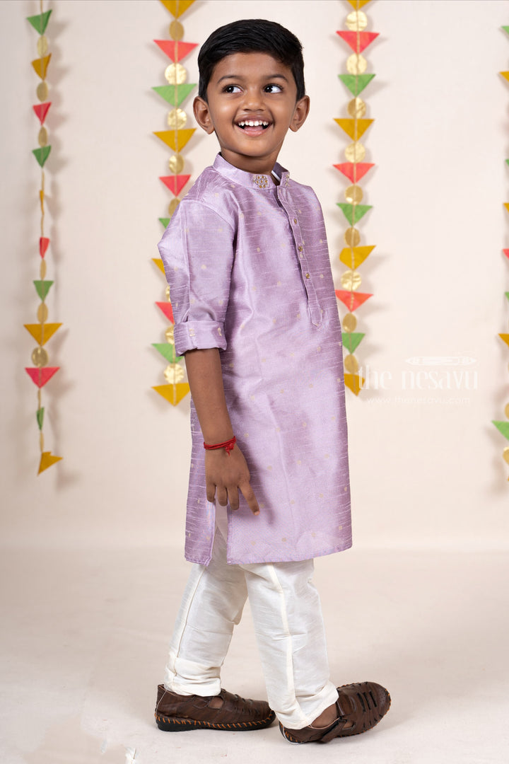 The Nesavu Ethnic Sets Lavendar Semi Raw Silk Party Wear Kurta With Pant For New Born Baby Boys psr silks Nesavu 22 (4Y) / MediumPurple BES179B