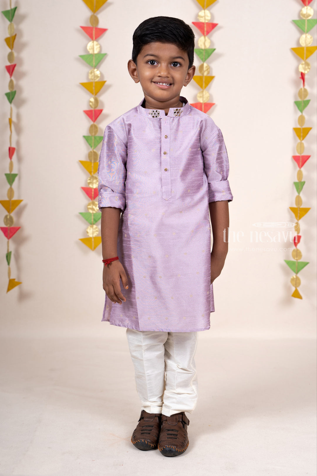 The Nesavu Ethnic Sets Lavendar Semi Raw Silk Party Wear Kurta With Pant For New Born Baby Boys psr silks Nesavu