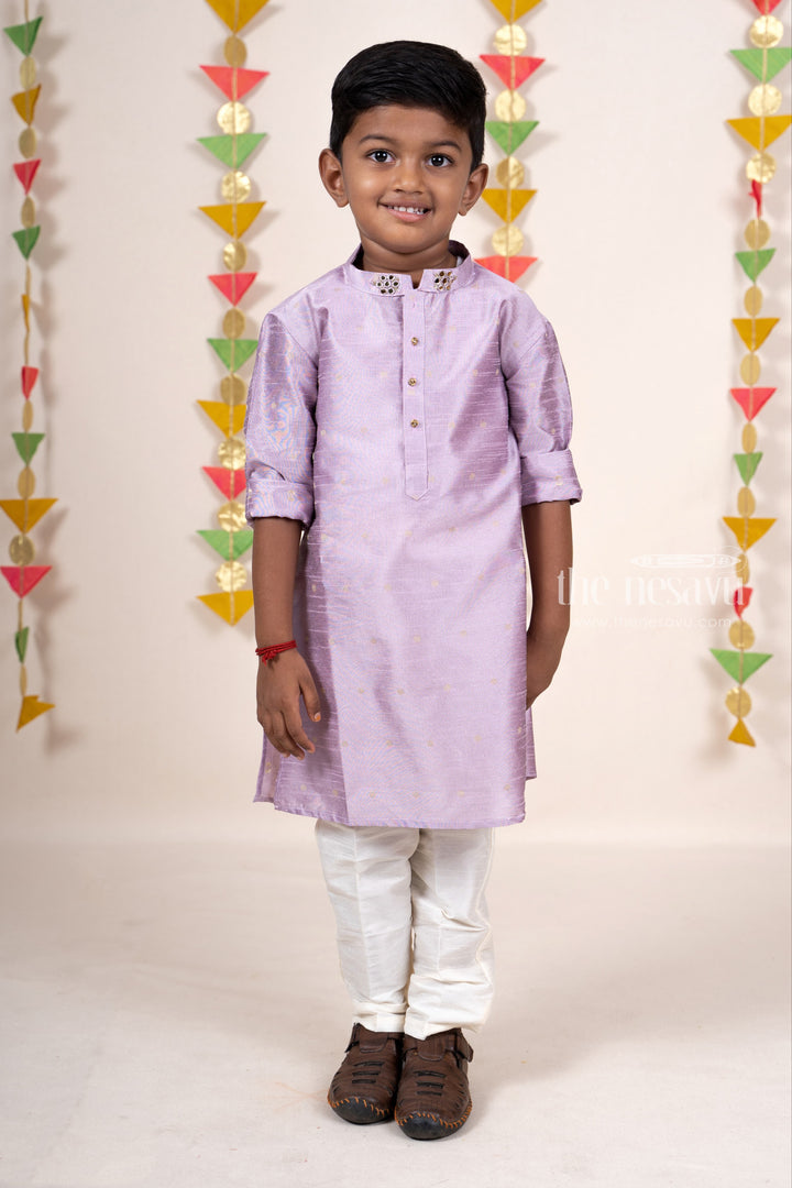 The Nesavu Ethnic Sets Lavendar Semi Raw Silk Party Wear Kurta With Pant For New Born Baby Boys psr silks Nesavu