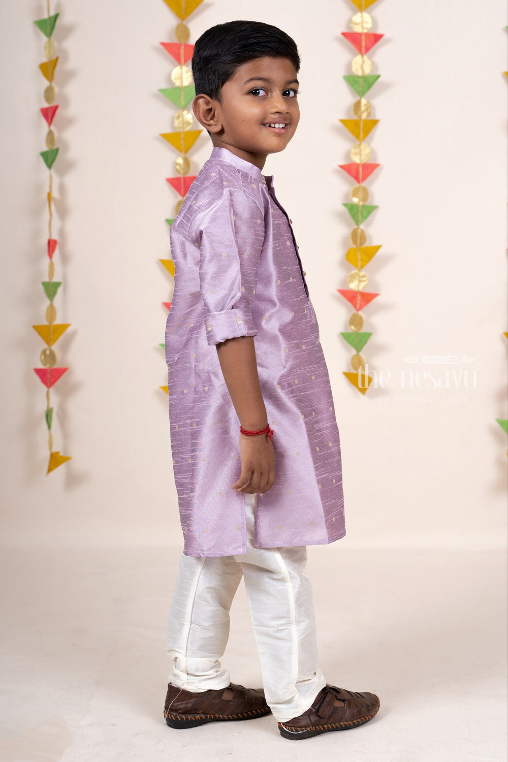 The Nesavu Ethnic Sets Lavendar Semi Raw Silk Party Wear Kurta With Pant For New Born Baby Boys psr silks Nesavu