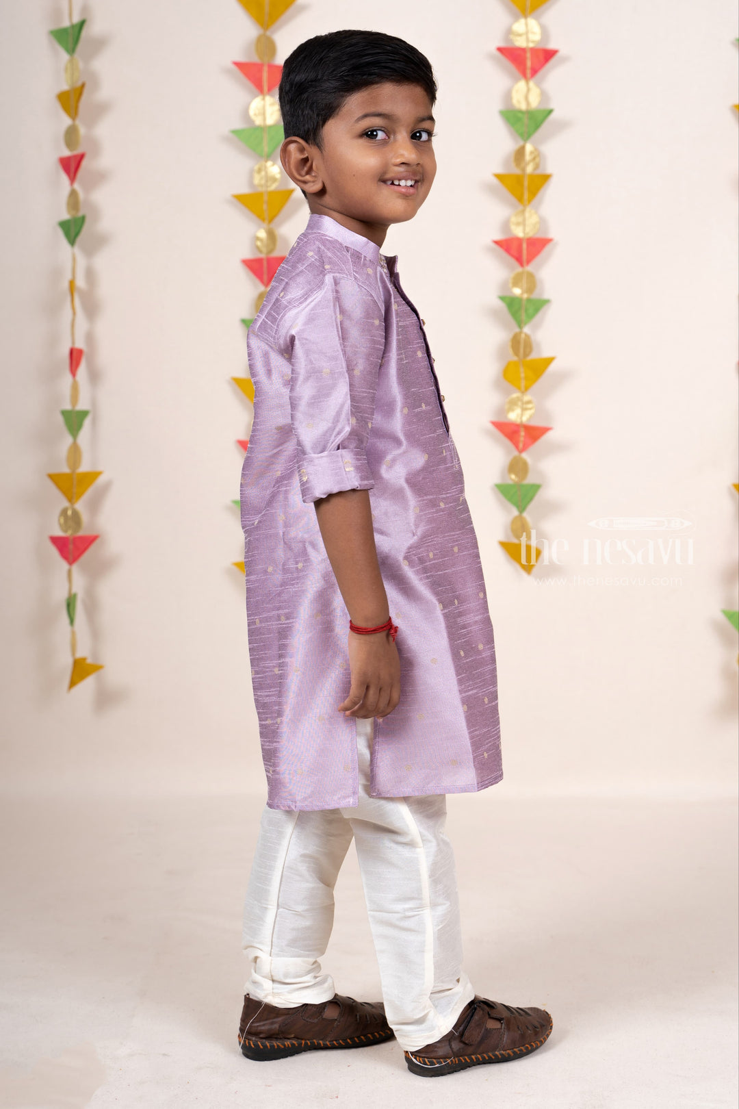 The Nesavu Ethnic Sets Lavendar Semi Raw Silk Party Wear Kurta With Pant For New Born Baby Boys psr silks Nesavu