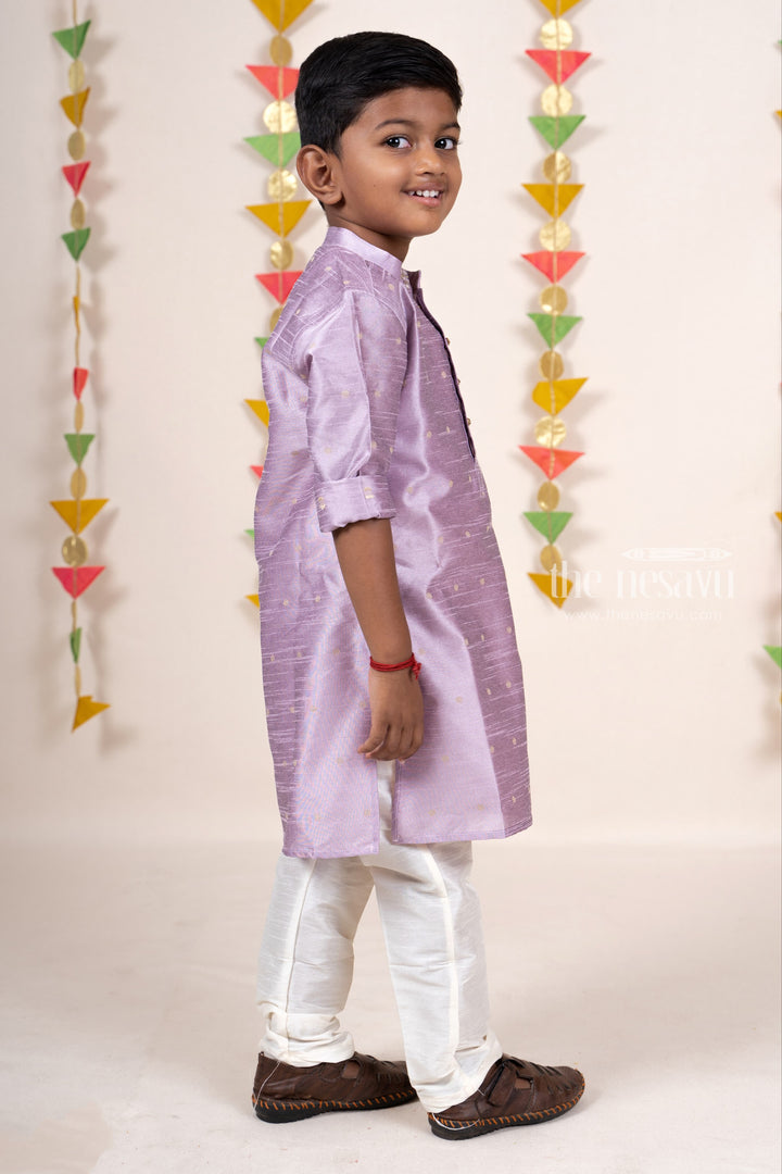 The Nesavu Ethnic Sets Lavendar Semi Raw Silk Party Wear Kurta With Pant For New Born Baby Boys psr silks Nesavu