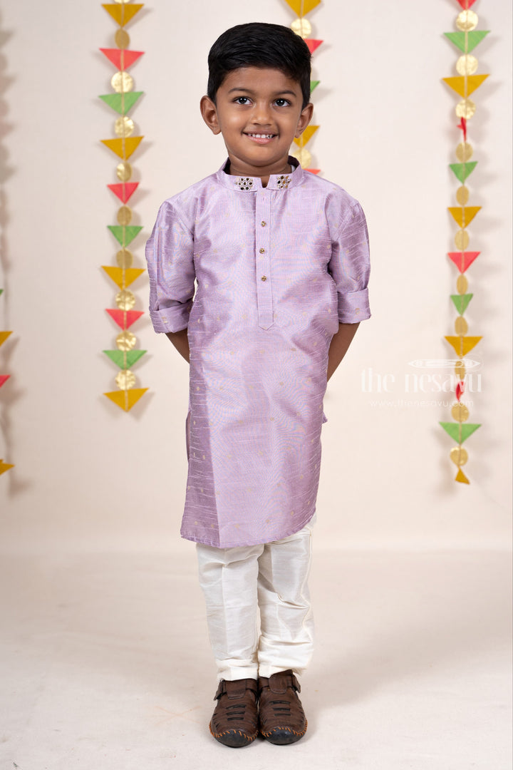 The Nesavu Ethnic Sets Lavendar Semi Raw Silk Party Wear Kurta With Pant For New Born Baby Boys psr silks Nesavu