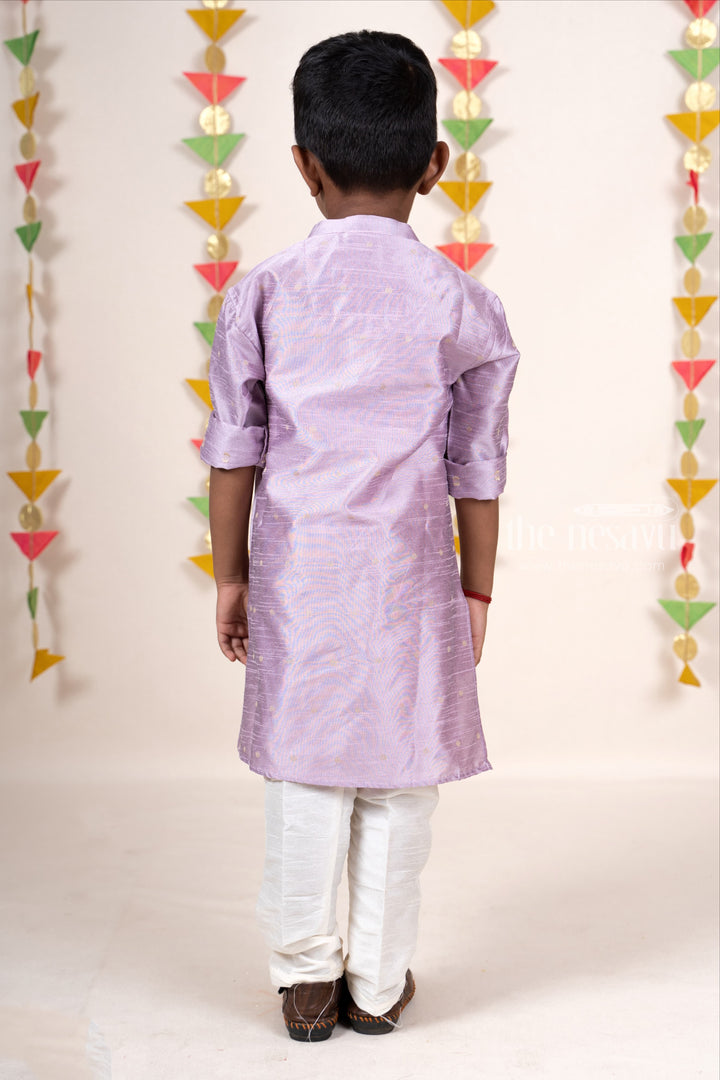 The Nesavu Ethnic Sets Lavendar Semi Raw Silk Party Wear Kurta With Pant For New Born Baby Boys psr silks Nesavu
