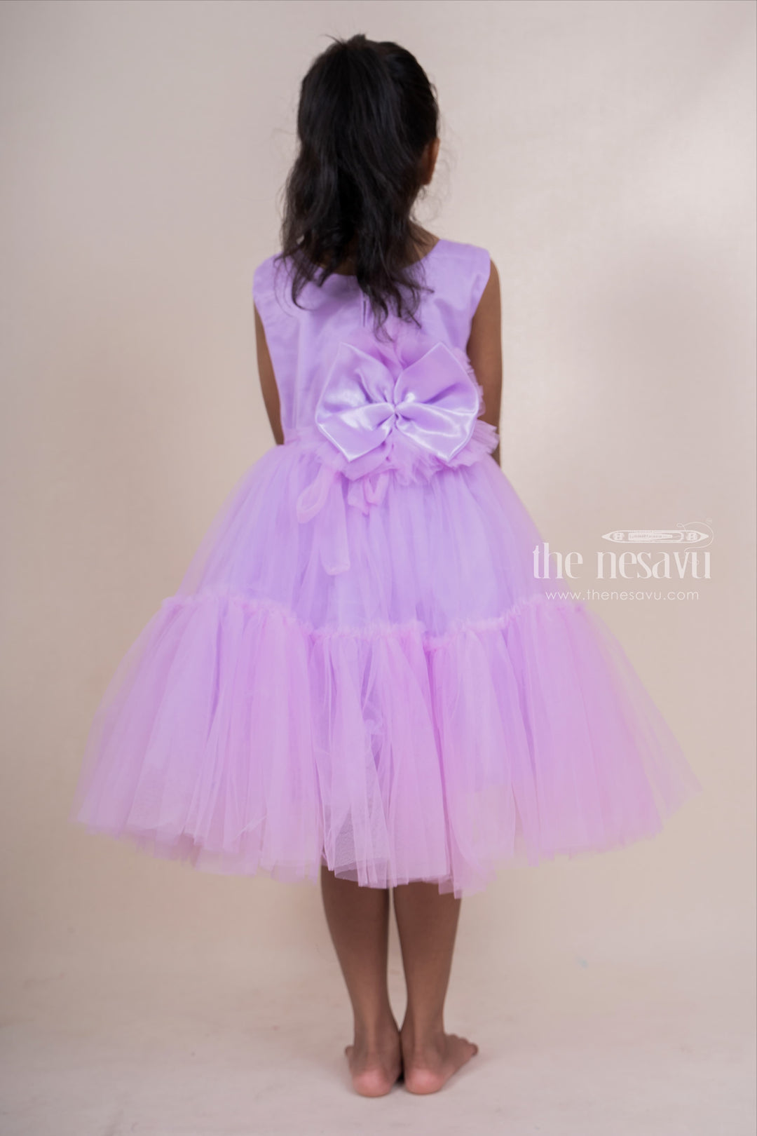 The Nesavu Party Frock Lavendar Soft Netted Cotton Gown With Designer Embellishments psr silks Nesavu