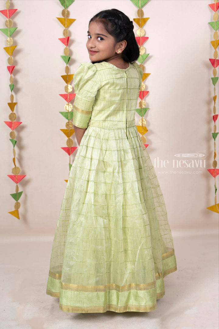 The Nesavu Kids Anarkali Light Green Full Length Silk Cotton Designer Anarkali Dresses For Baby Girls psr silks Nesavu