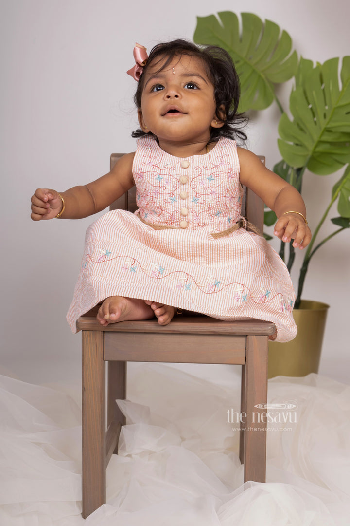 The Nesavu Baby Frock / Jhabla Light Peach Embroidered Sleeveless Comfy Wear With Lining psr silks Nesavu 14 (6M) / orange BFJ303