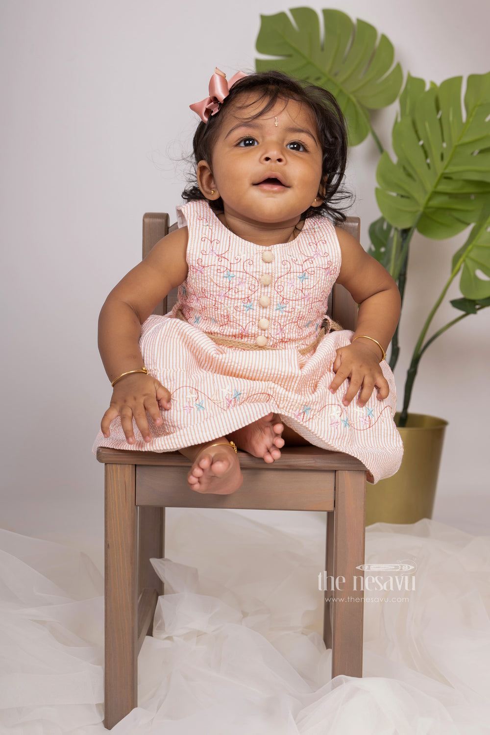 The Nesavu Baby Frock / Jhabla Light Peach Embroidered Sleeveless Comfy Wear With Lining psr silks Nesavu