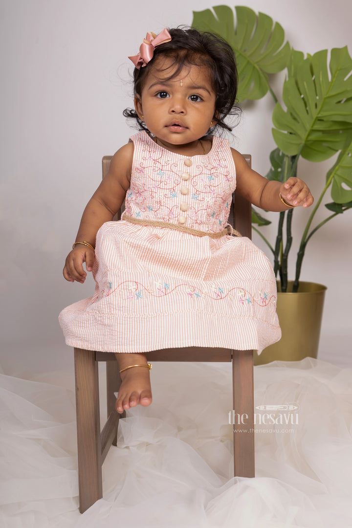 The Nesavu Baby Frock / Jhabla Light Peach Embroidered Sleeveless Comfy Wear With Lining psr silks Nesavu