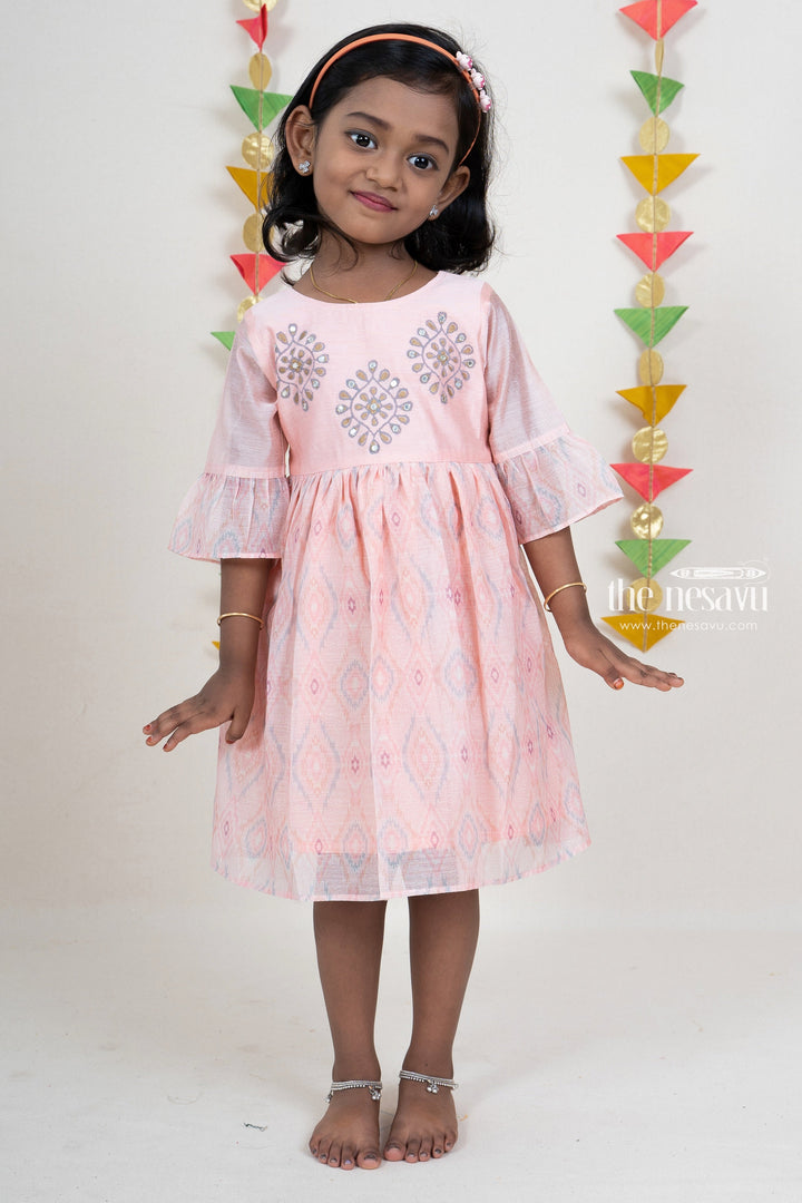The Nesavu Light Pink Ikkat Designer Cotton Gown For Baby Girls psr silks Nesavu