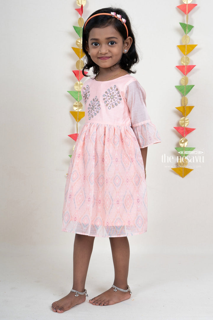 The Nesavu Light Pink Ikkat Designer Cotton Gown For Baby Girls psr silks Nesavu