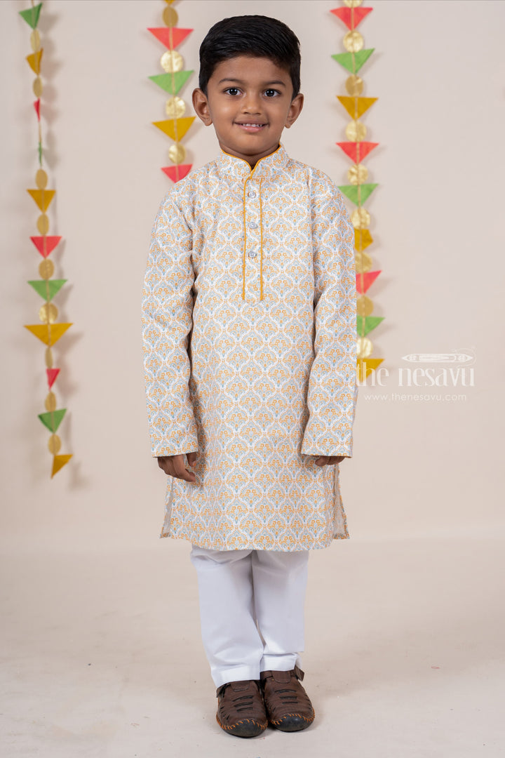 The Nesavu Ethnic Sets Light Yellow Chikankari Printed Soft Cotton Readymade Festive Wear Kurta For Baby Boys psr silks Nesavu 16 (1Y) / beige BES197C