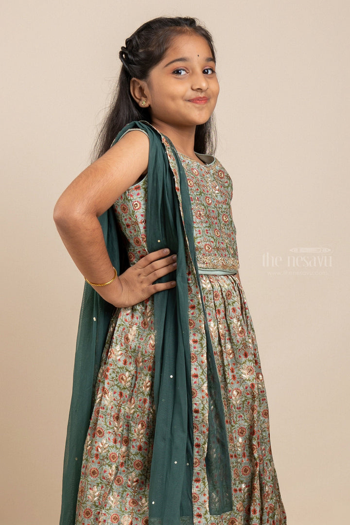 The Nesavu Lehenga & Ghagra Little Green Girl - Shimmering Lehenga And Crop Top With Designer Dupatta For Girls psr silks Nesavu