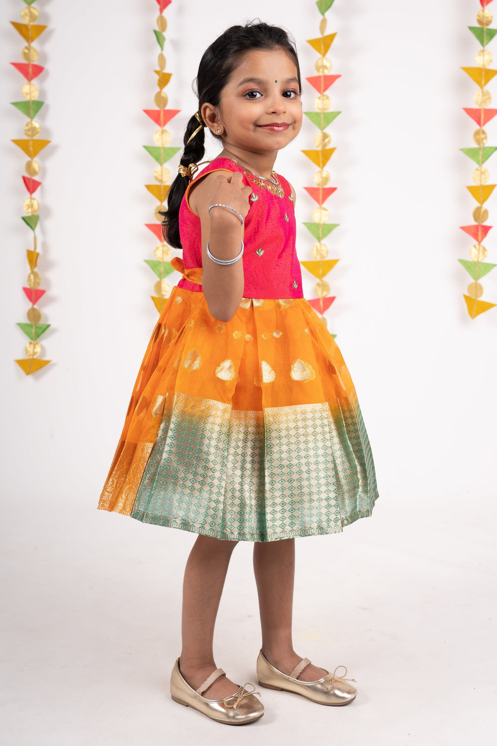 The Nesavu Silk Frocks Long Banarasi Border Silk Frock With Designer Embroidery Yoke psr silks Nesavu