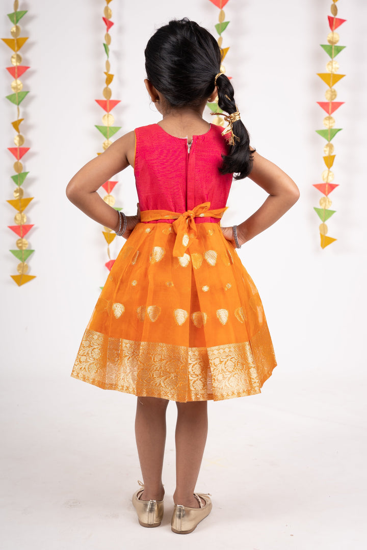 The Nesavu Silk Frocks Long Banarasi Border Silk Frock With Designer Embroidery Yoke psr silks Nesavu