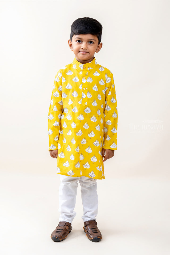 The Nesavu Ethnic Sets Lucky Charm - Pleasing Mustard Yellow Kurta And White Cotton Pants psr silks Nesavu 14 (6M) / yellow BES231A