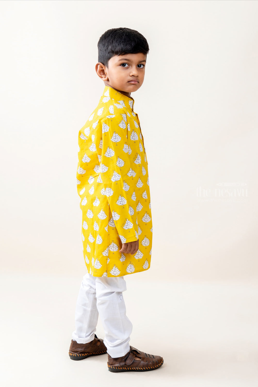 The Nesavu Ethnic Sets Lucky Charm - Pleasing Mustard Yellow Kurta And White Cotton Pants psr silks Nesavu